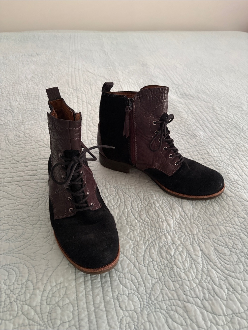 Naya Leather and Suede Lace-Up Ankle Boots
